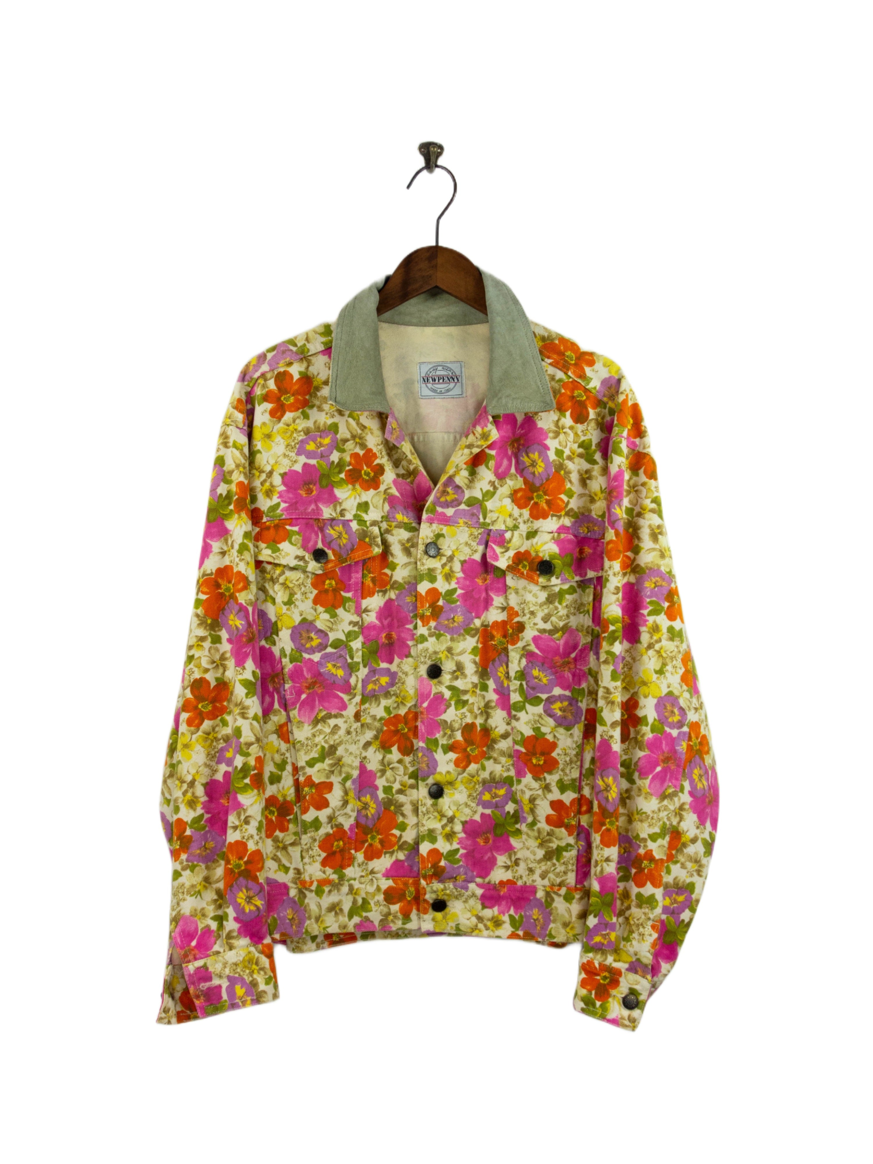 Jeansjacke mit floralem Muster L/XL