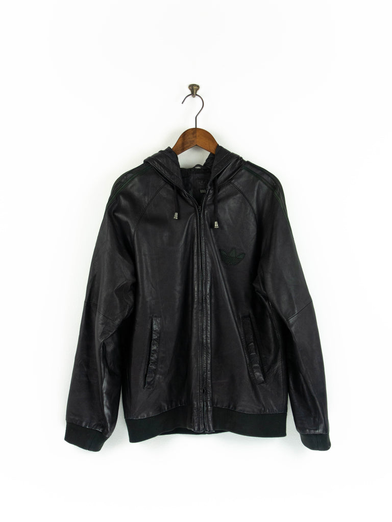 Hooded leather jacket L